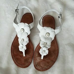 Coach Sandals Size 6.5 White Omega Patent Flowers